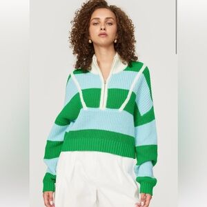 Staud Grass Cropped Hampton Sweater in green and blue size medium